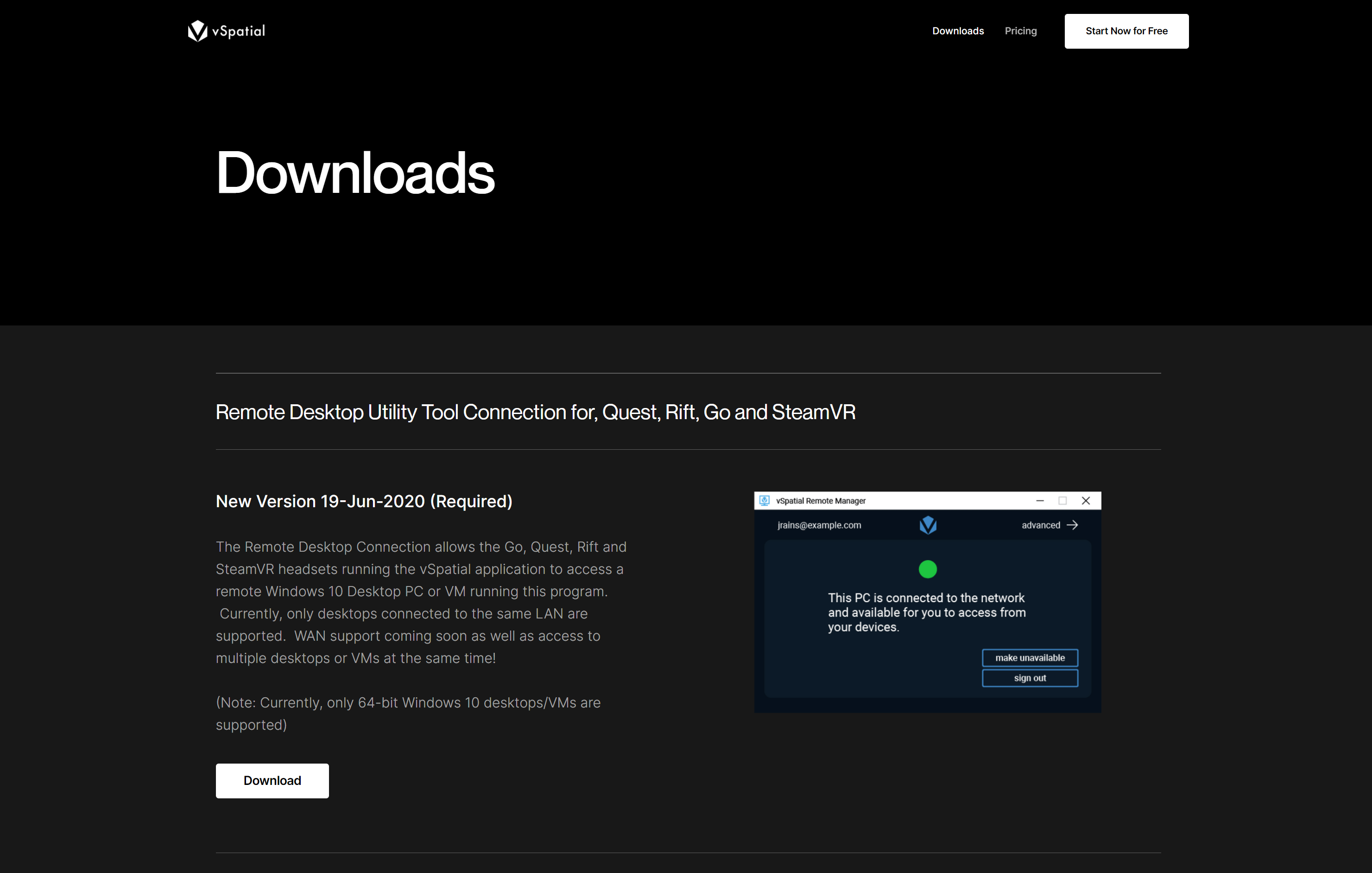 Downloads page screenshot